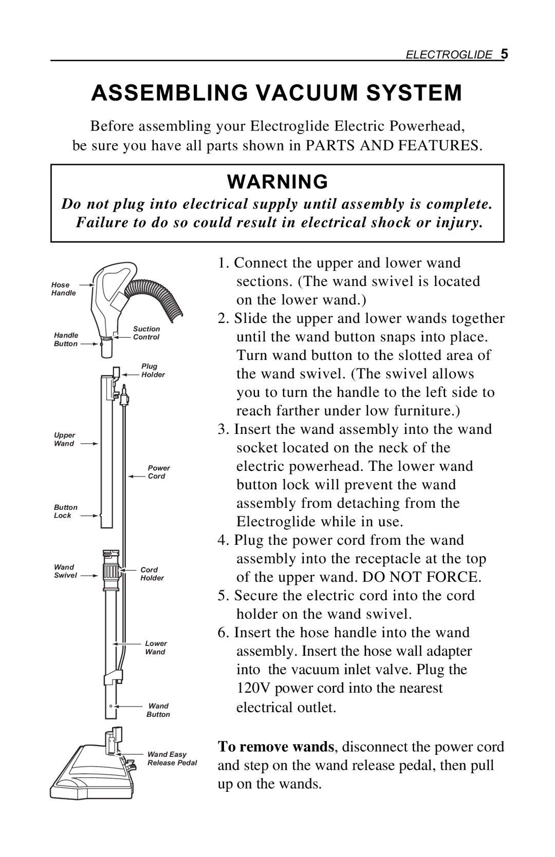 H-P Products Electroglide owner manual Assembling Vacuum System 