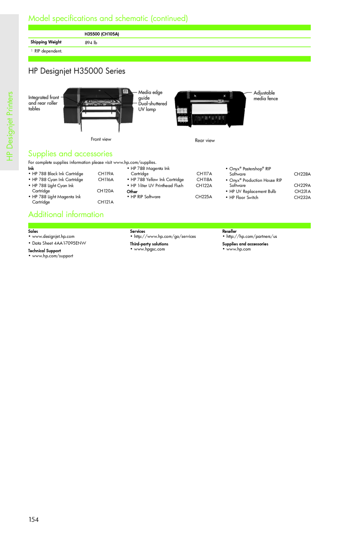 H-P Products PRO 8500 manual HP Designjet Printers Model specifications and schematic, Supplies and accessories 