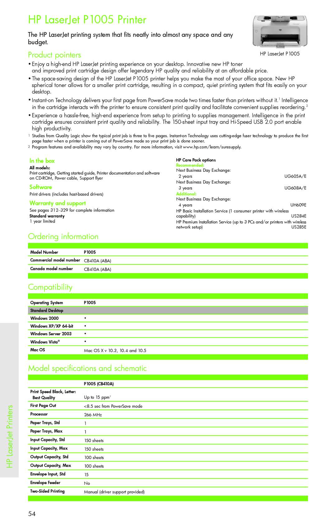 H-P Products PRO 8500 manual HP LaserJet P1005 Printer, Model specifications and schematic HP LaserJet Printers 