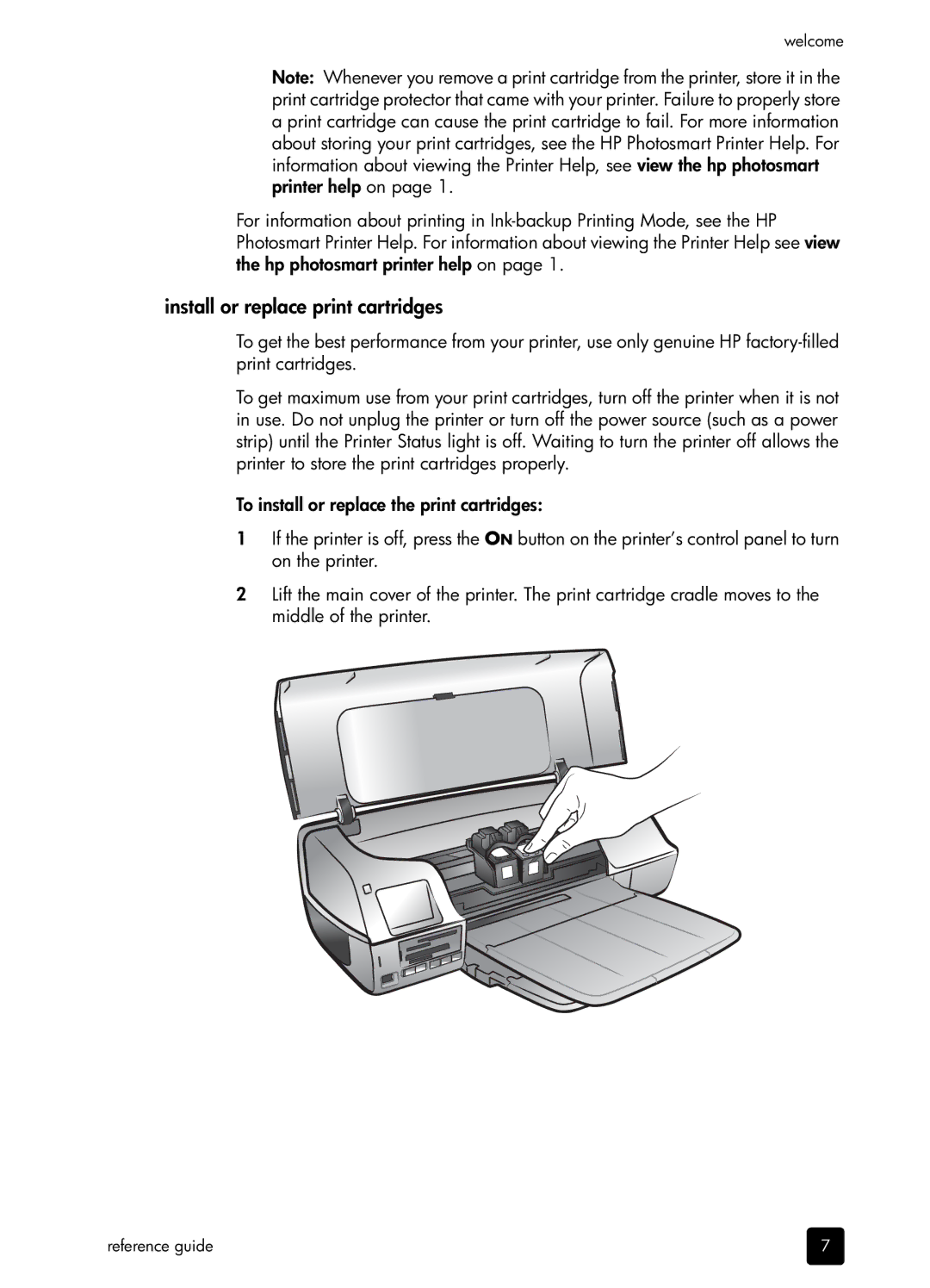 H-P Products SDGOA-0372 manual Install or replace print cartridges 