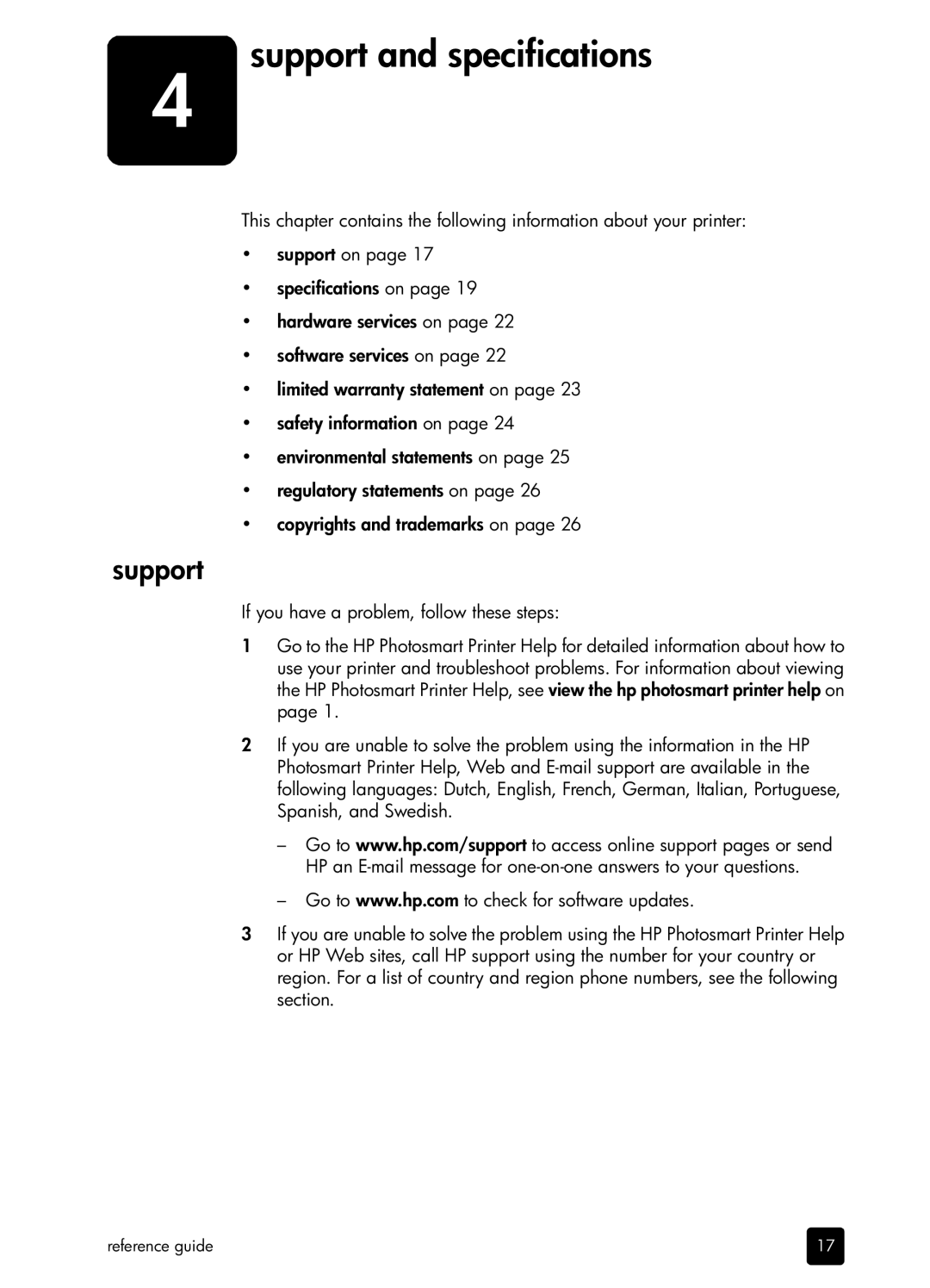 H-P Products SDGOA-0372 manual Support and specifications 