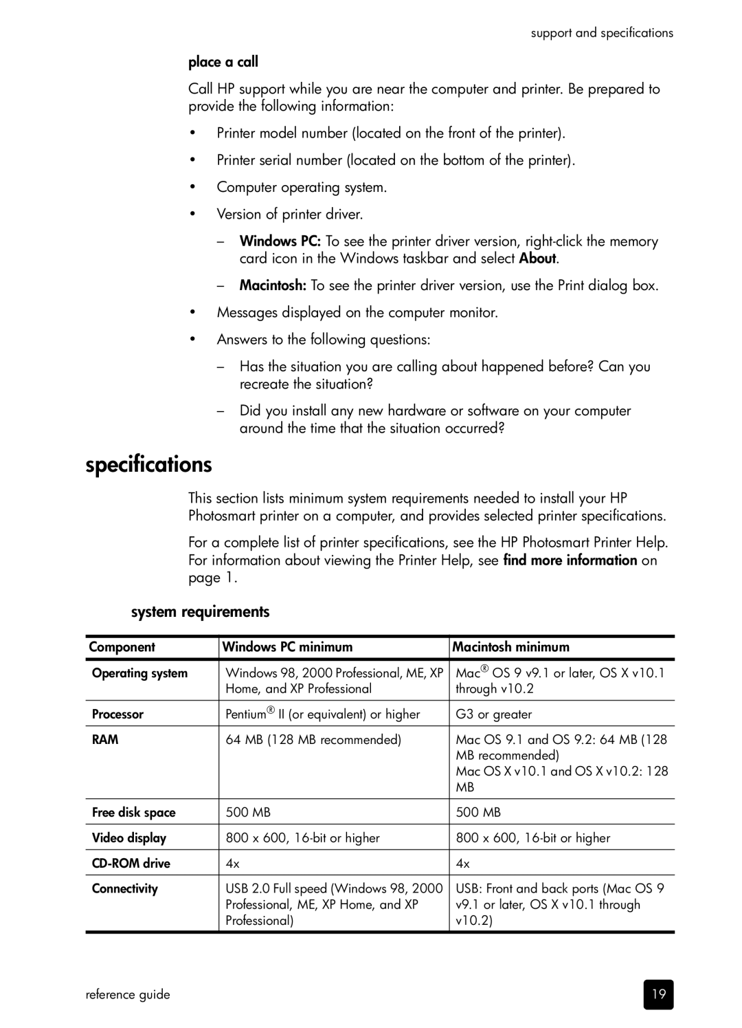 H-P Products SDGOA-0372 manual Specifications, System requirements 