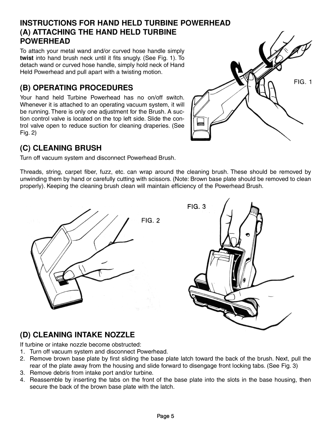 H-P Products 7161, T210 Instructions For Hand Held Turbine Powerhead, Aattaching The Hand Held Turbine Powerhead 
