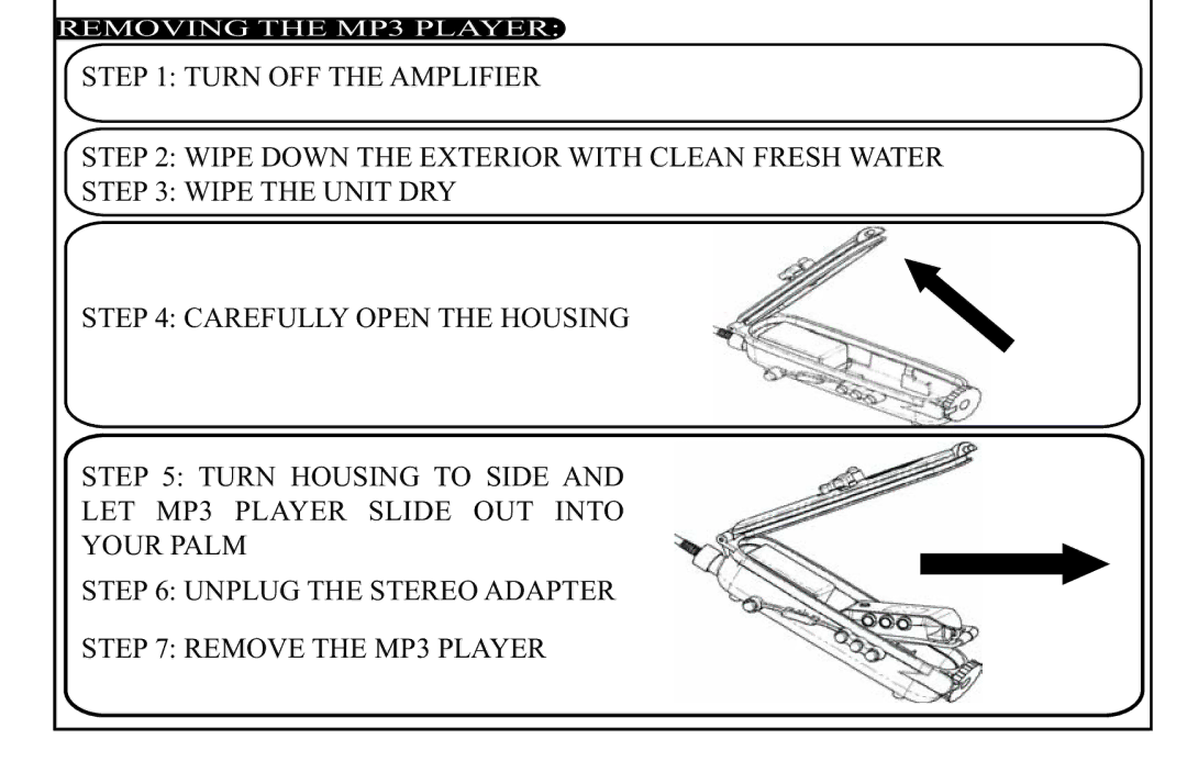 H2O Audio DV-i700, D2-1C1 instruction manual Removing the MP3 Player 