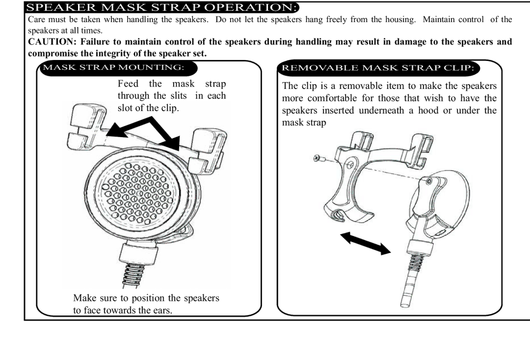 H2O Audio DV-i700, D2-1C1 instruction manual Speaker Maskamplifierstrapoperationsoperation, Removable Mask Strap Clip 