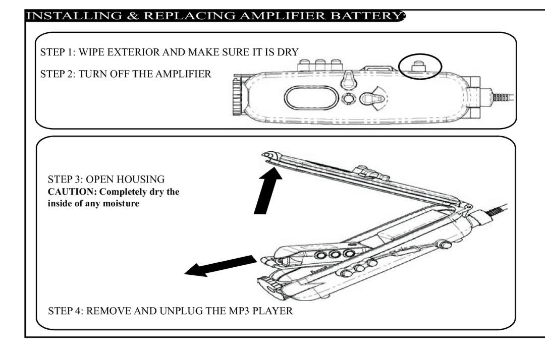 H2O Audio DV-i700, D2-1C1 instruction manual Installing & Replacing Amplifier Battery 