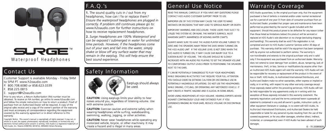 H2O Audio IE1-5A1 manual 