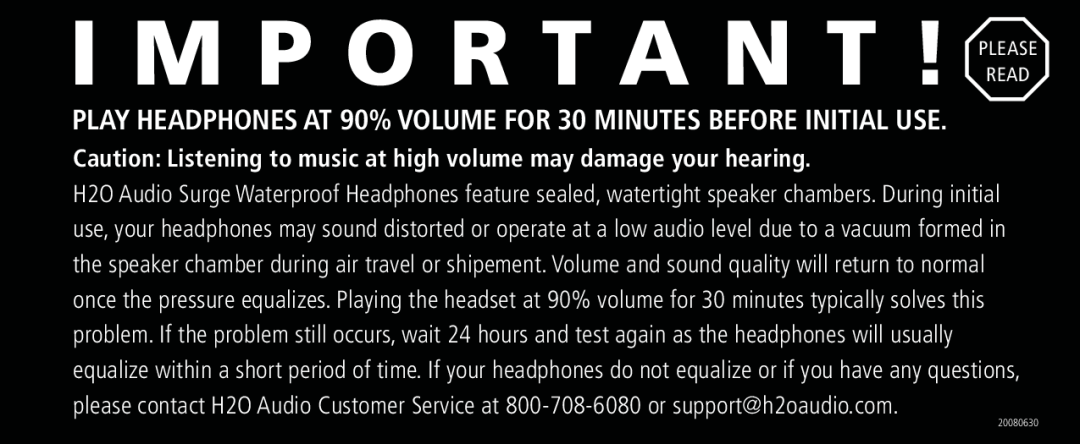 H2O Audio 20081201, IE1-LH-70 manual I M P O R T A N T ! Please 