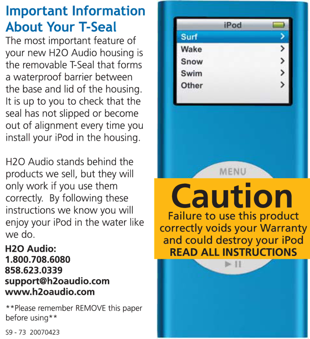 H2O Audio iN2, S9-1A3 warranty 