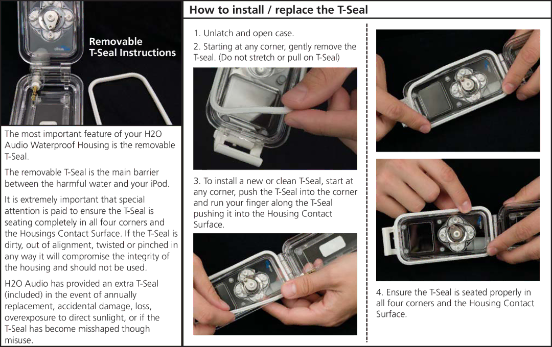 H2O Audio iN2, S9-1A3 warranty How to install / replace the T-Seal 