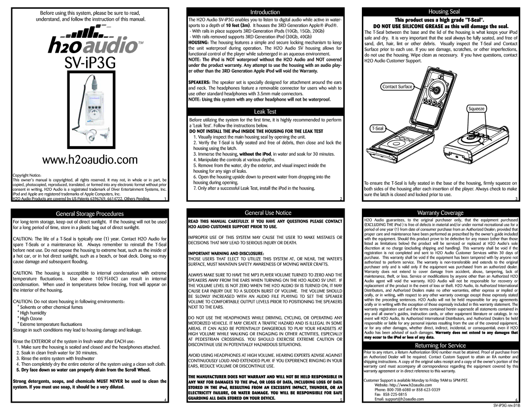 H2O Audio S3-1A1, SV-iP3G manual 