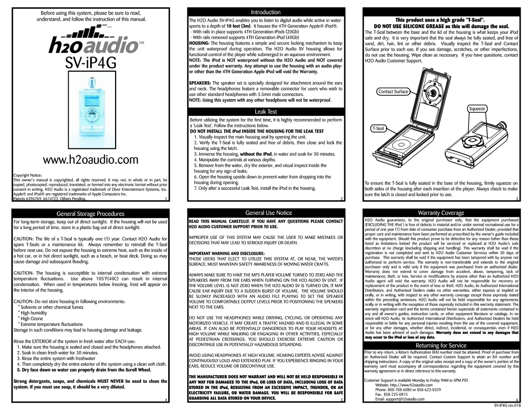 H2O Audio S2-1A2, SV-iP4G manual 