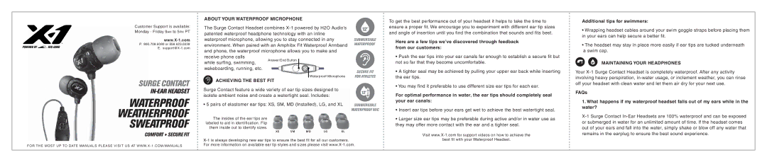 H2O Audio X-1 manual About Your Waterproof Microphone, Achieving the Best FIT, Maintaining Your Headphones 