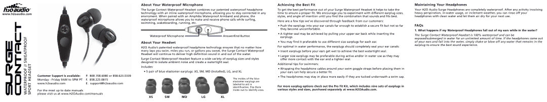 H2O Audio XL, XS, SM, LG, MD manual About Your Waterproof Microphone, About Your Headset, Achieving the Best Fit, FAQs 