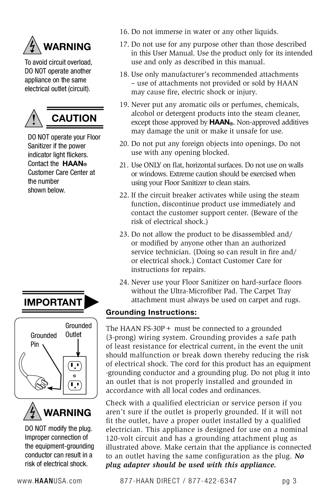 Haan FS-30P+ user manual Shown below Grounded Grounded Outlet Pin, W. H a a N USA . com 