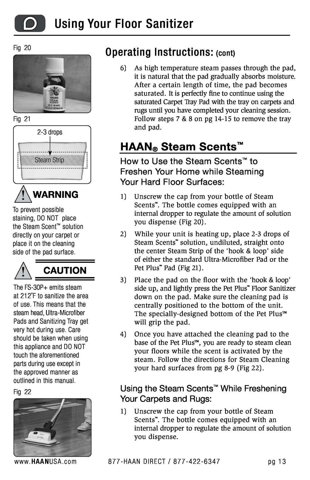 Haan FS-30P+ Using the Steam Scents While Freshening Your Carpets and Rugs, Using Your Floor Sanitizer, HAAN Steam Scents 