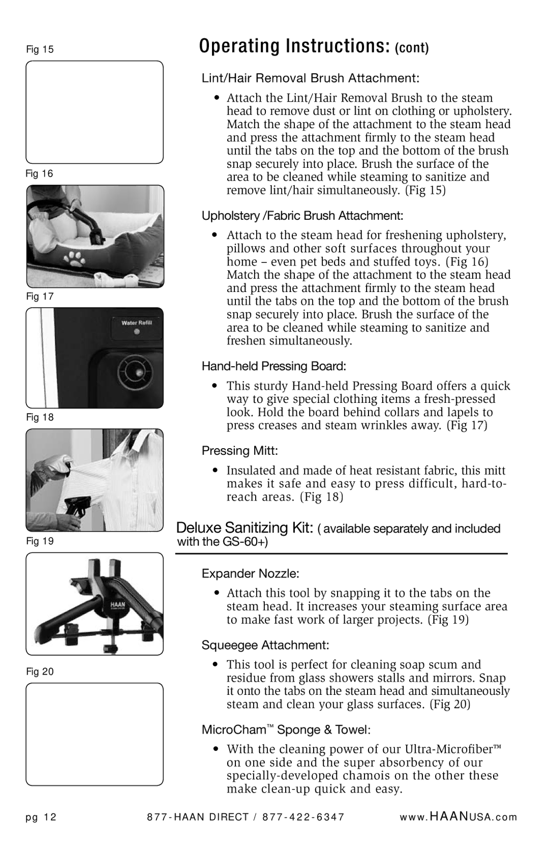 Haan GS-60 user manual Operating Instructions 