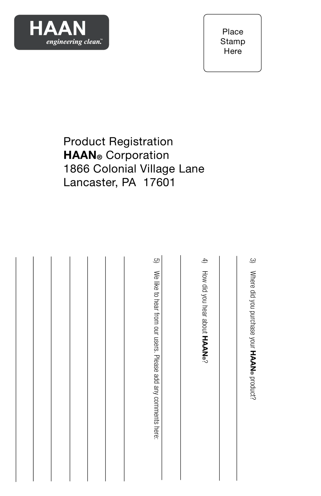 Haan GS-60 user manual Place Stamp Here 