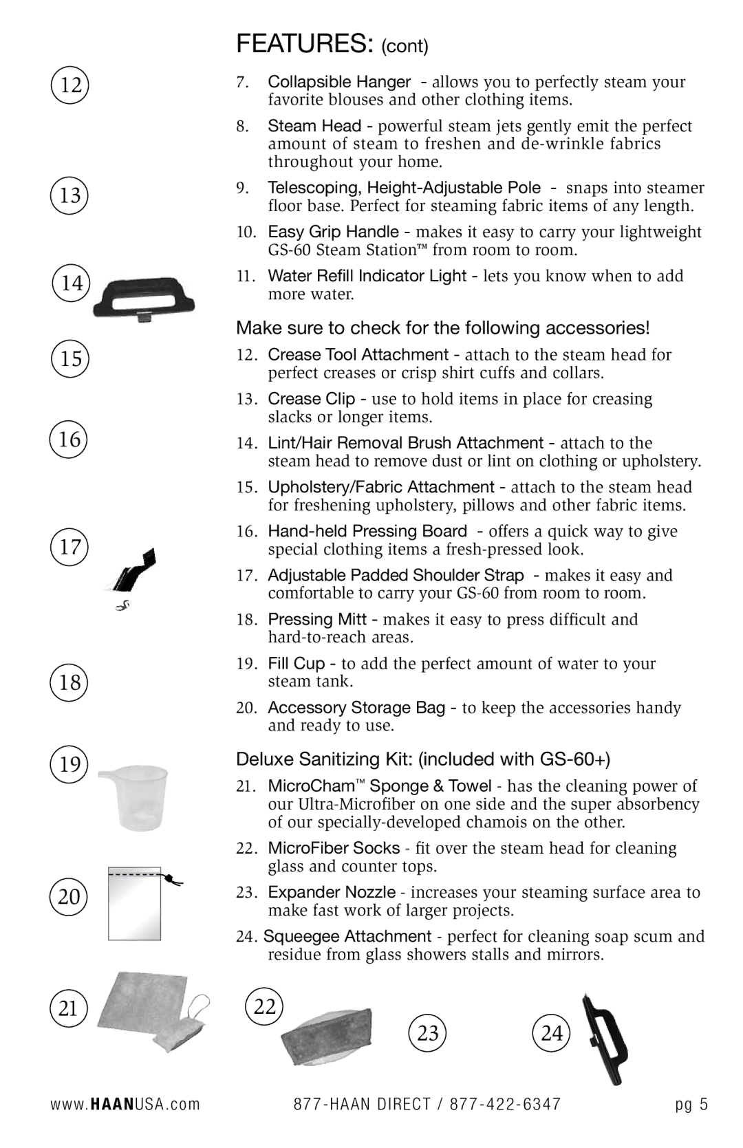 Haan GS-60 user manual Make sure to check for the following accessories 