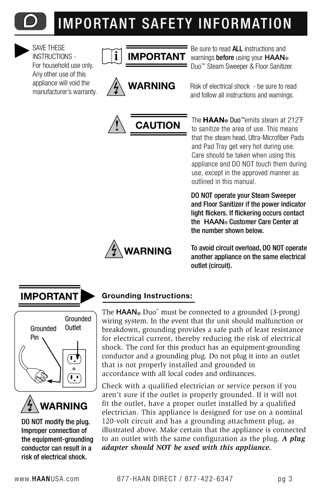 Haan HD-50 user manual Duo Steam Sweeper & Floor Sanitizer, W. Haan USA . com Haan Direct / 877 422 