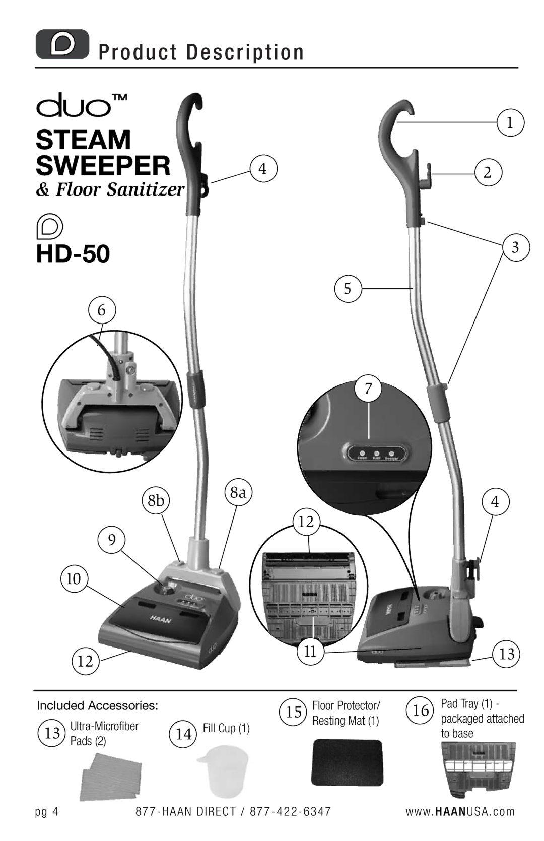 Haan HD-50 user manual Pad Tray, Ultra-Microfiber, To base, Pads Haan Direct / 877 422 