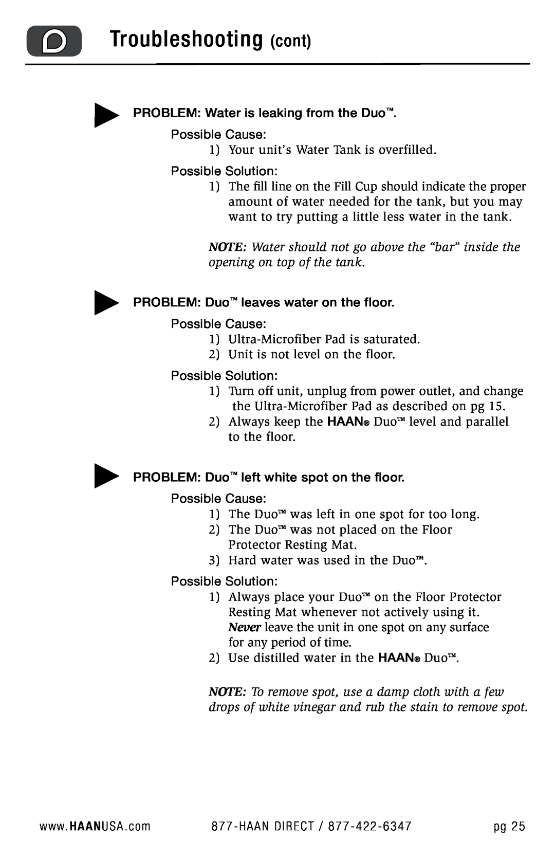 Haan HD-50 user manual Troubleshooting cont 