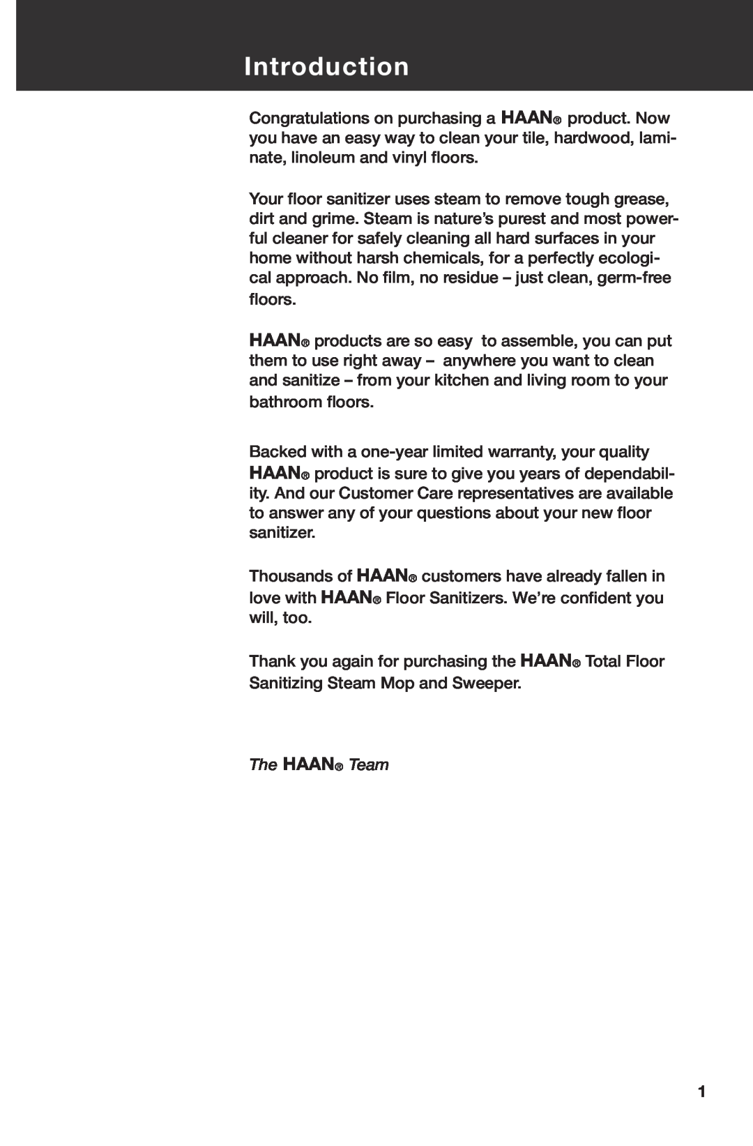 Haan HD-60 instruction manual Introduction, The HAAN Team 