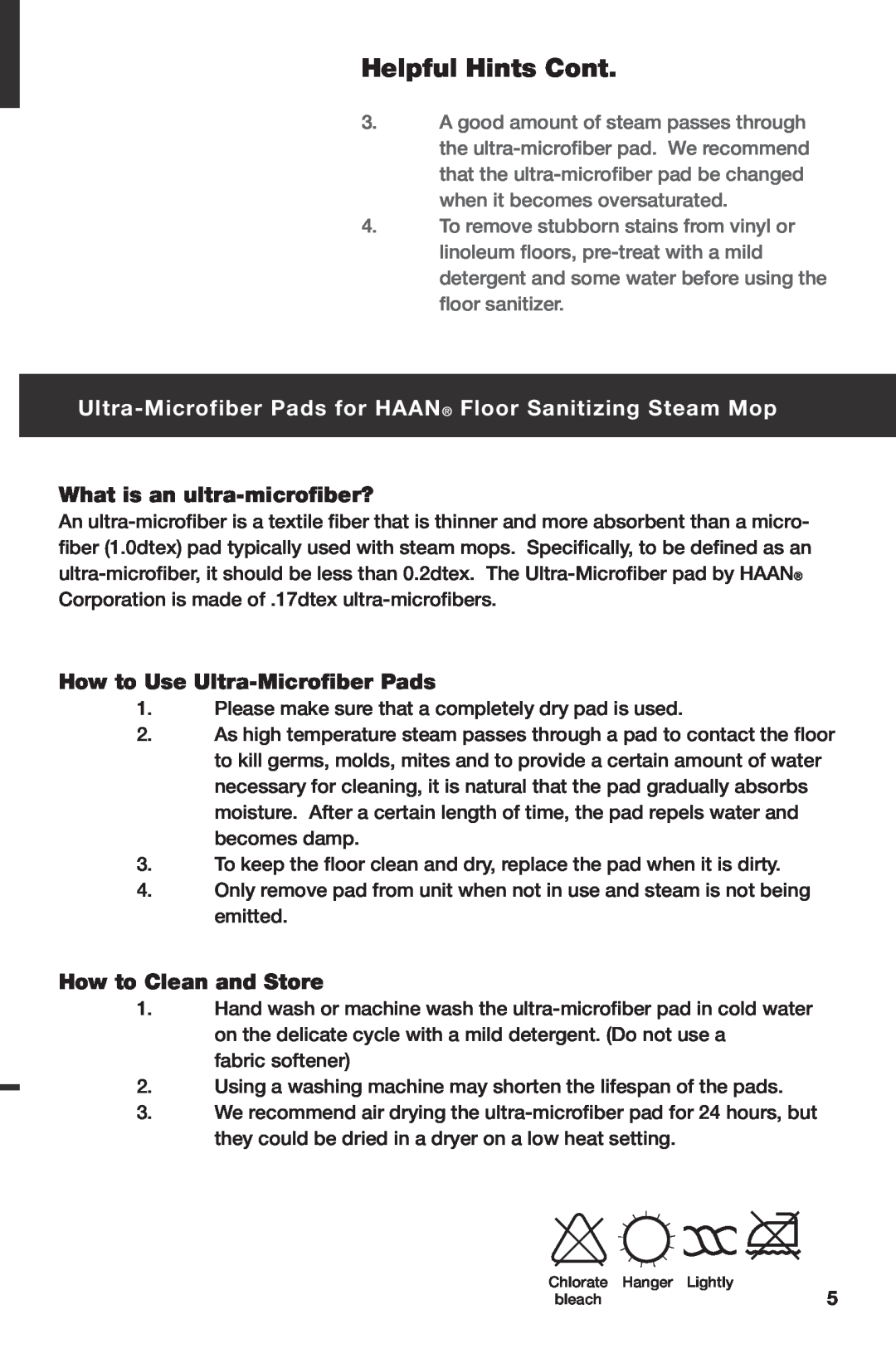 Haan HD-60 Helpful Hints Cont, What is an ultra-microfiber?, How to Use Ultra-MicrofiberPads, How to Clean and Store 