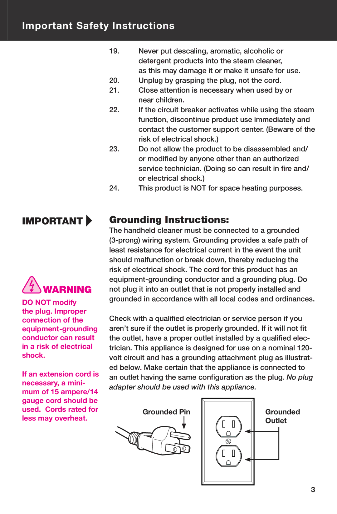 Haan HS-20 instruction manual Grounding Instructions 