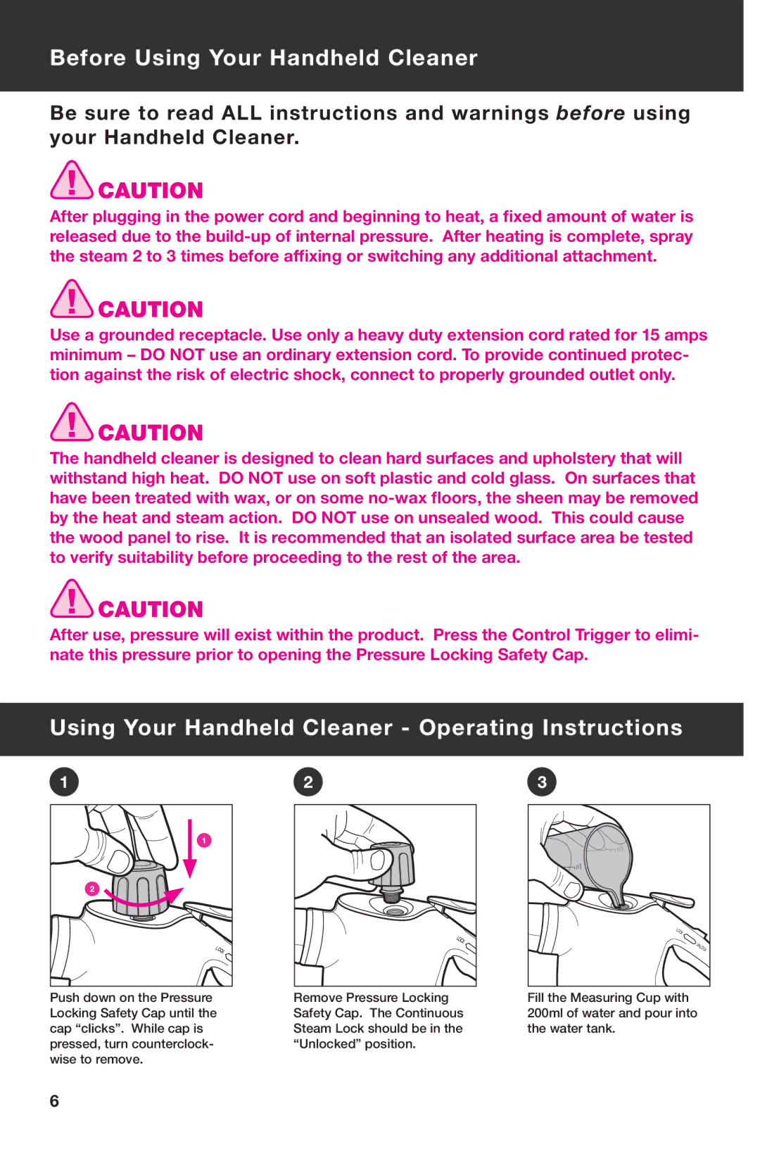 Haan HS-20 instruction manual Before Using Your Handheld Cleaner, Using Your Handheld Cleaner Operating Instructions 