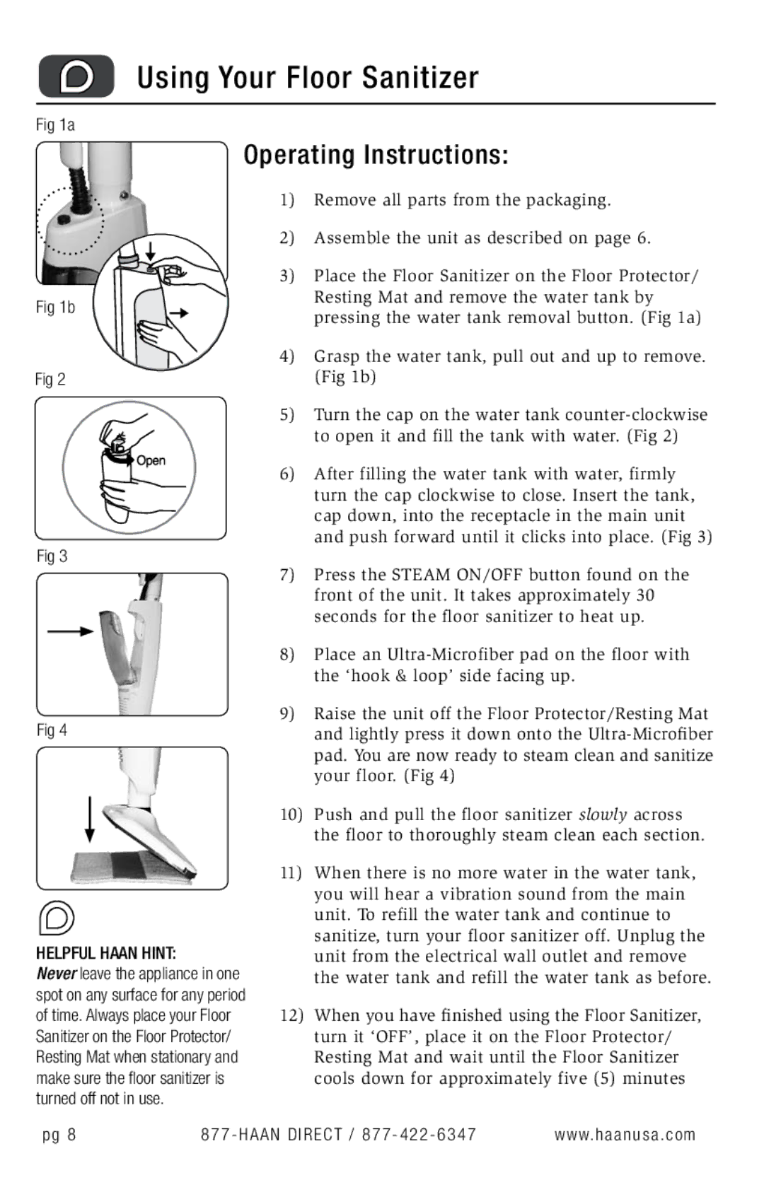 Haan SI-35 user manual Using Your Floor Sanitizer, Operating Instructions 