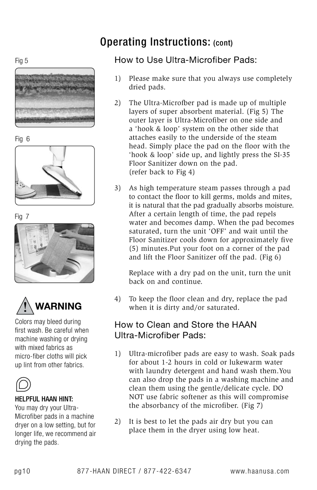 Haan SI-35 user manual How to Use Ultra-Microfiber Pads, How to Clean and Store the Haan Ultra-Microfiber Pads 