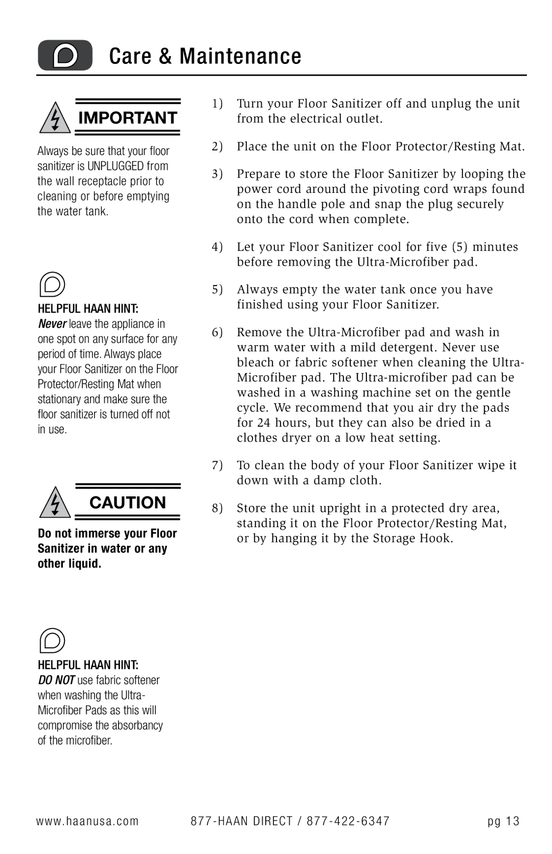 Haan SI-35 user manual Care & Maintenance 