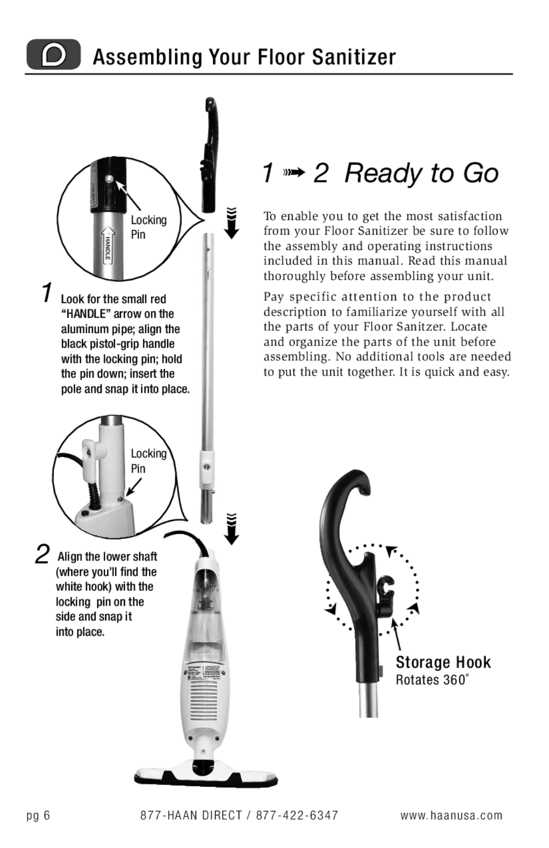 Haan SI-35 user manual Assembling Your Floor Sanitizer, Locking Pin 