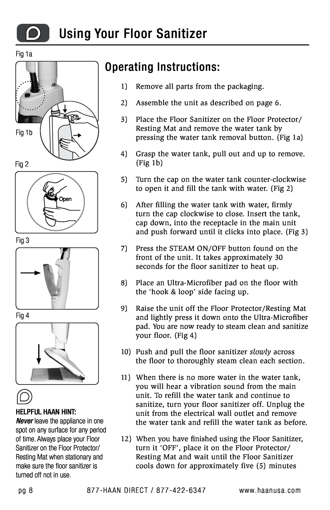Haan SI-35 user manual Using Your Floor Sanitizer, Operating Instructions 