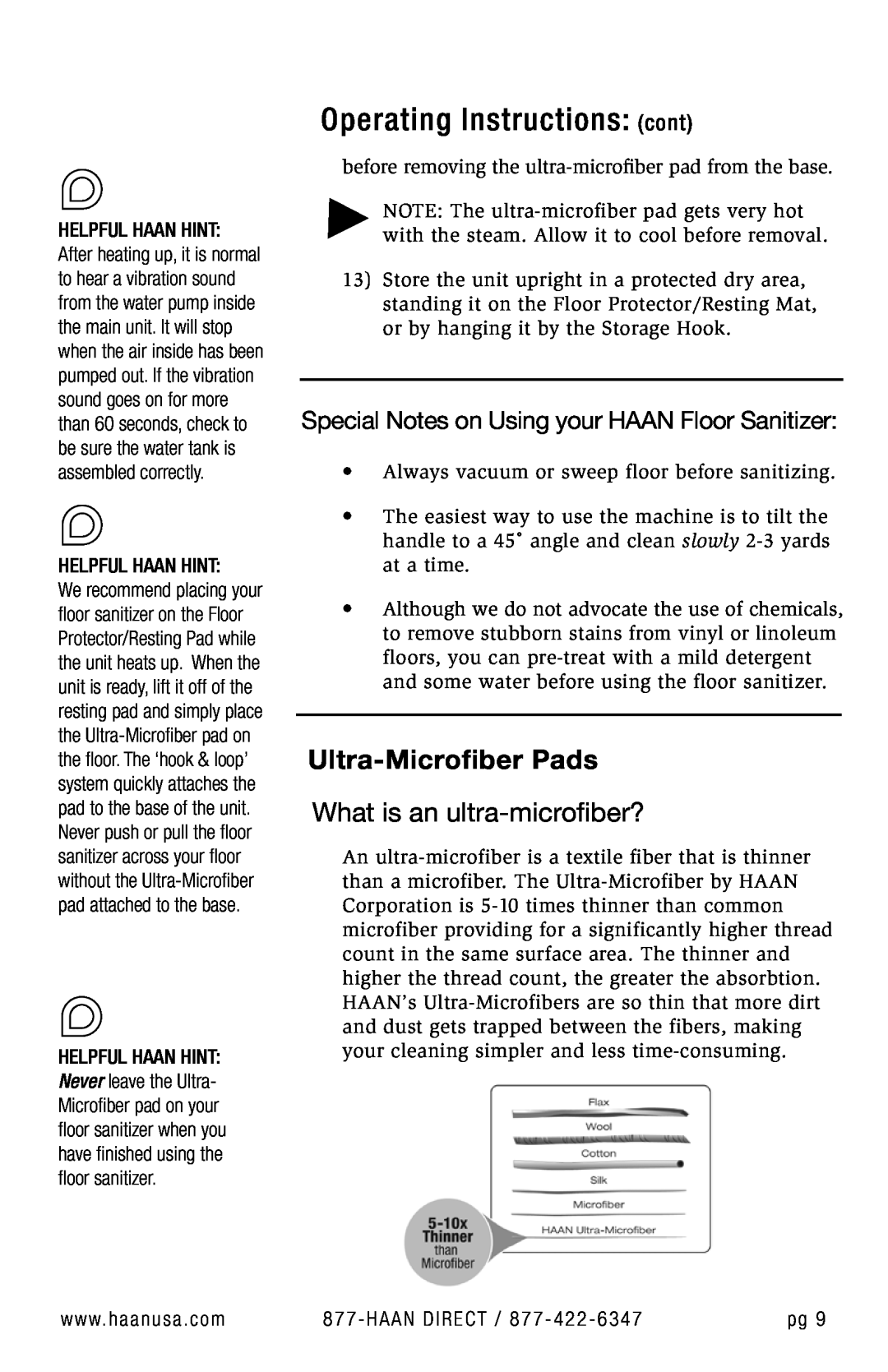 Haan SI-35 user manual Operating Instructions cont, Ultra-MicrofiberPads, What is an ultra-microfiber? 