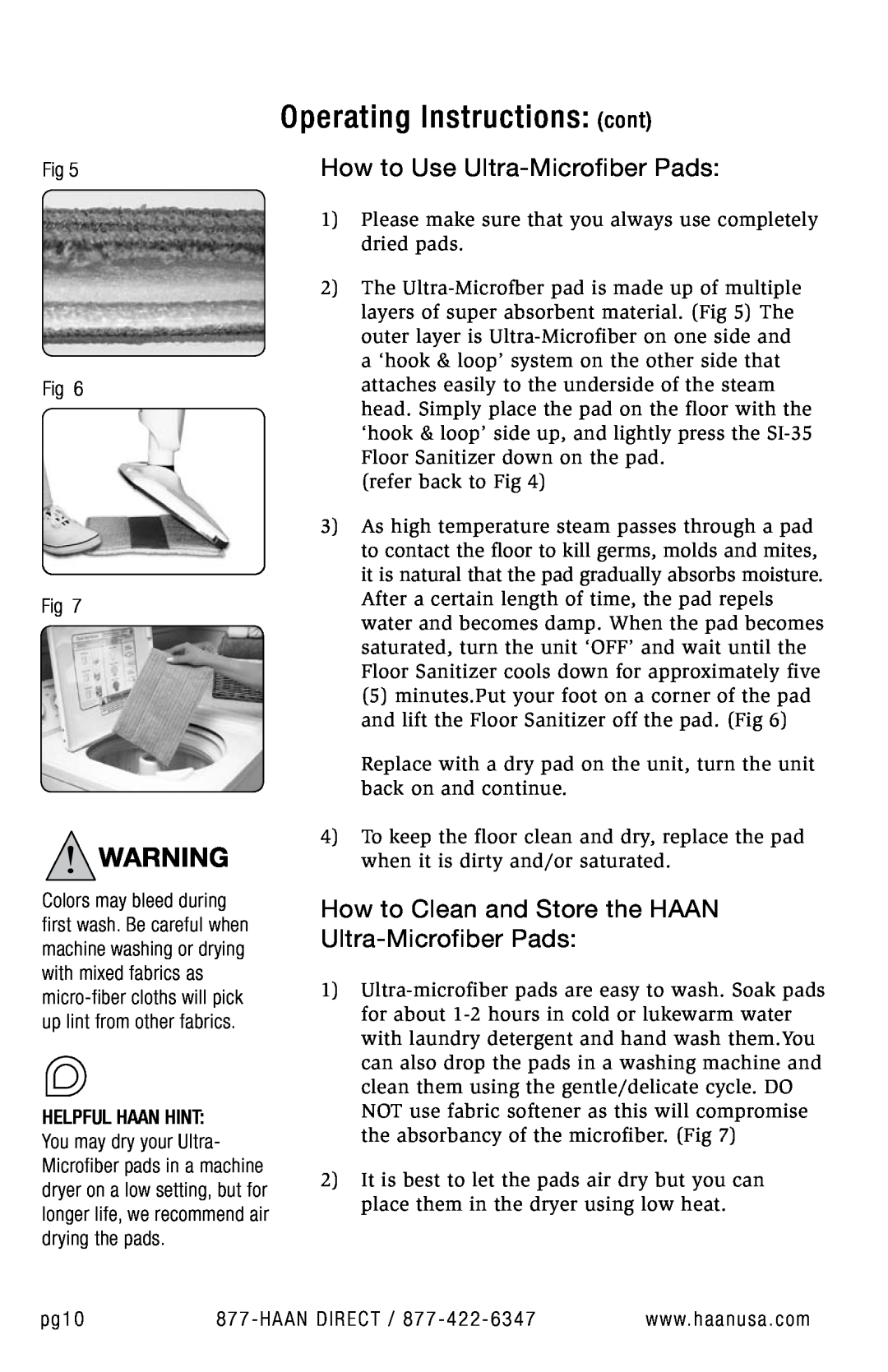 Haan SI-35 user manual How to Use Ultra-MicrofiberPads, Operating Instructions cont 