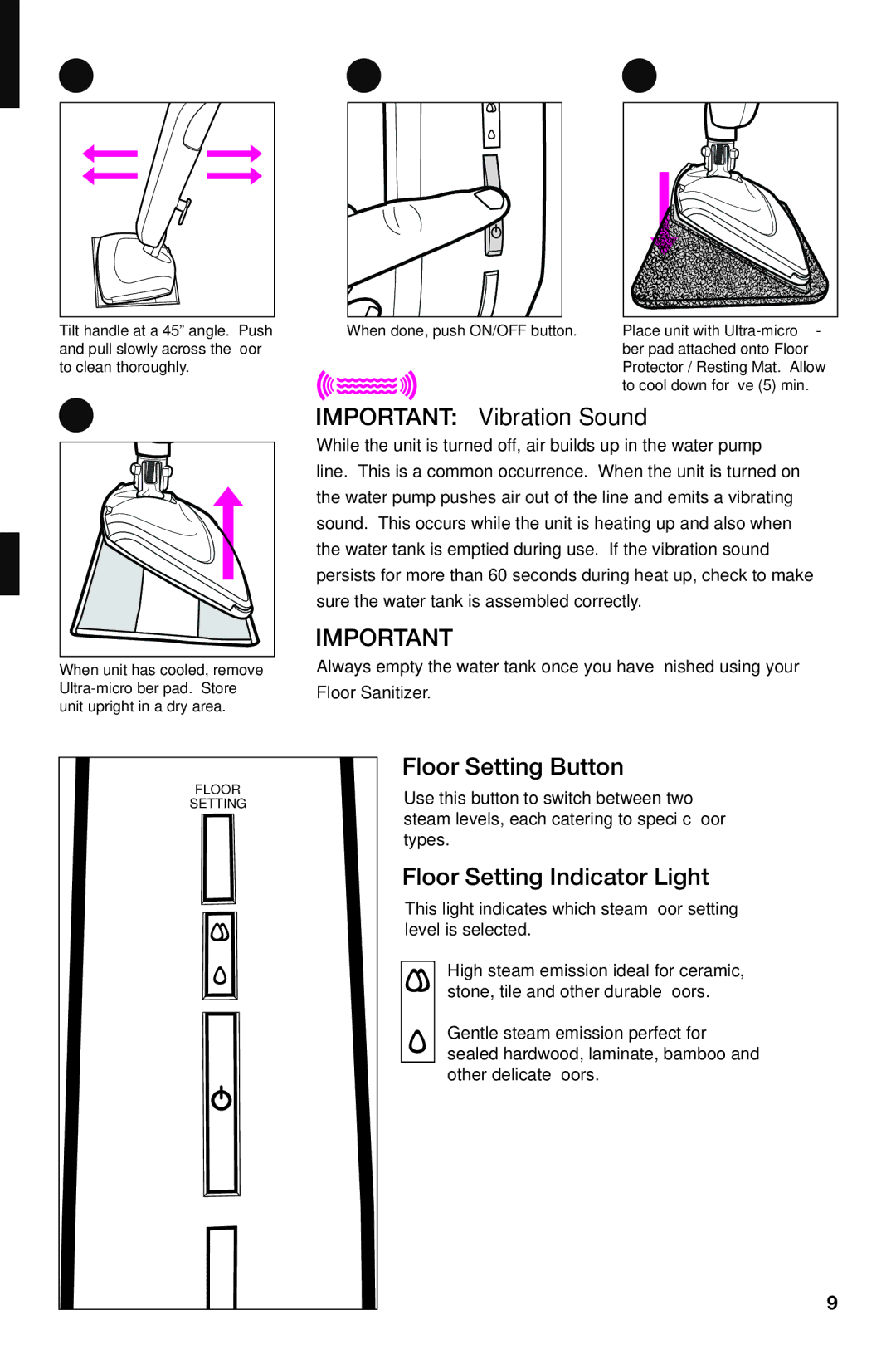 Haan SI-60 instruction manual Important Vibration Sound 