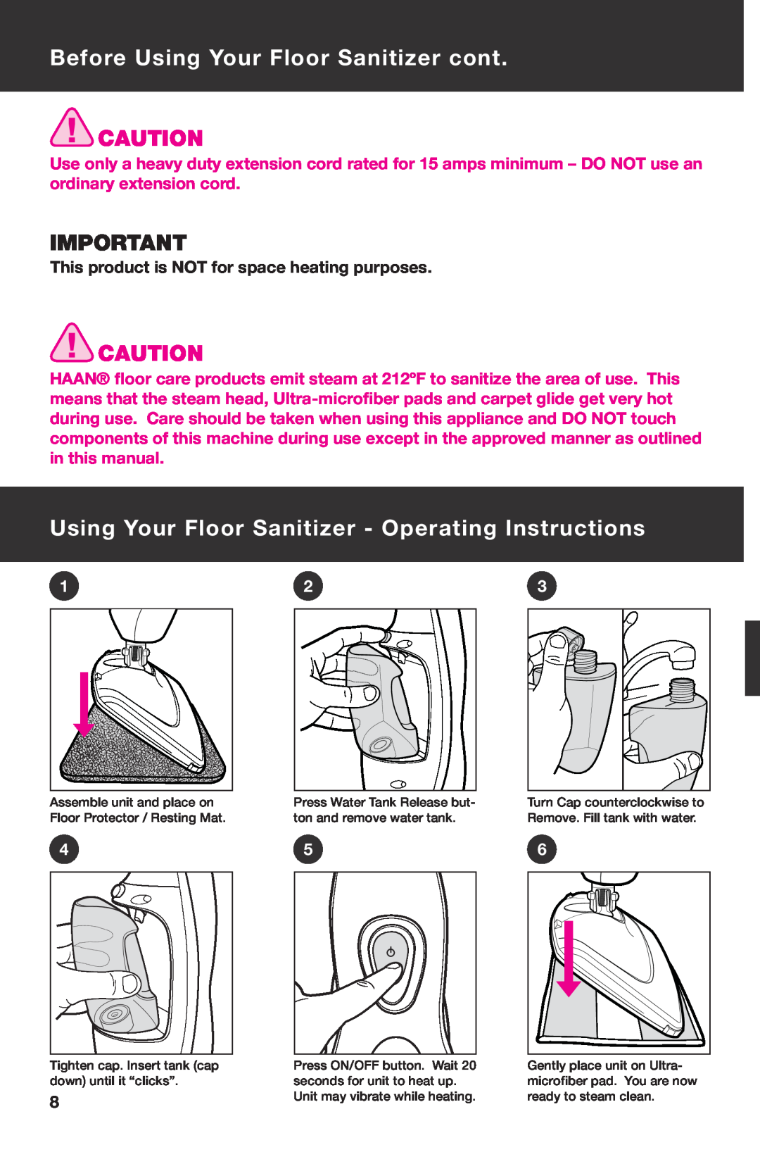 Haan SI-75 instruction manual Before Using Your Floor Sanitizer cont, Using Your Floor Sanitizer - Operating Instructions 