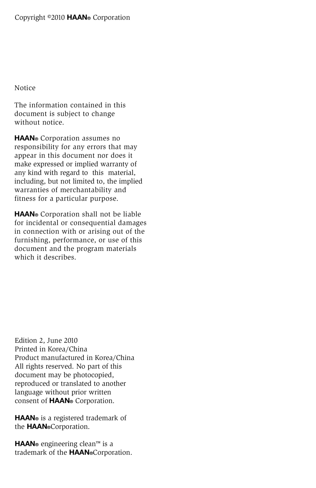 Haan SV-60 user manual 