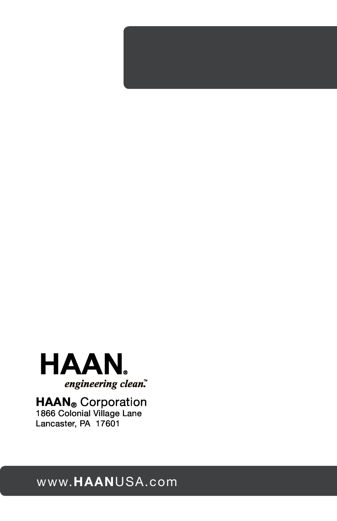 Haan SV-60 user manual HAAN Corporation, Colonial Village Lane Lancaster, PA 