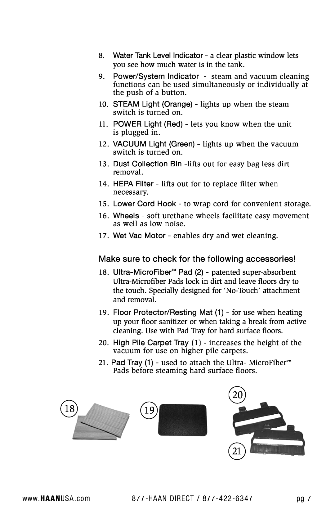 Haan SV-60 user manual Make sure to check for the following accessories 