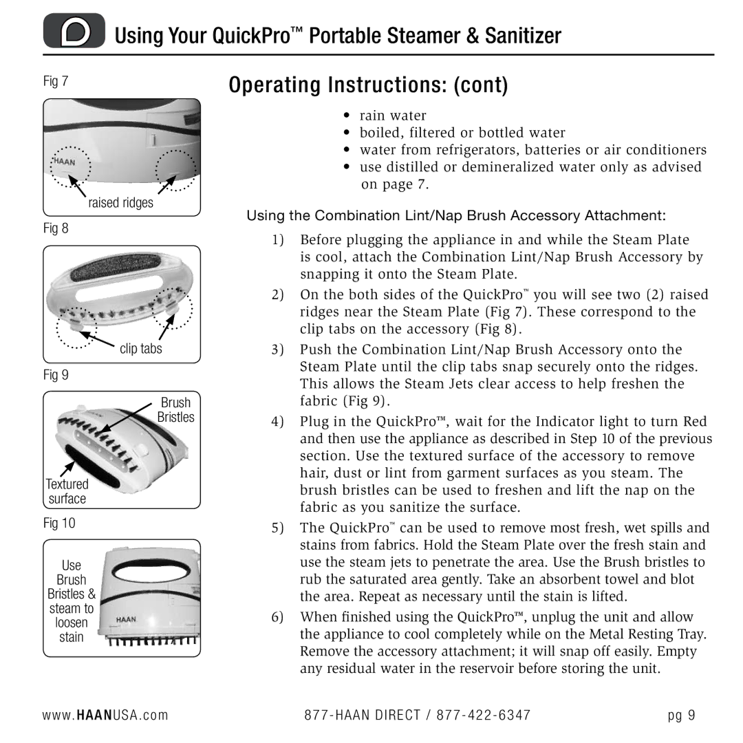 Haan TS-30 user manual Using Your QuickPro Portable Steamer & Sanitizer 