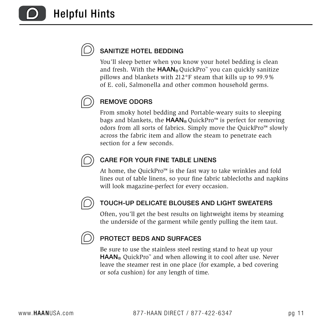 Haan TS-30 user manual Helpful Hints 