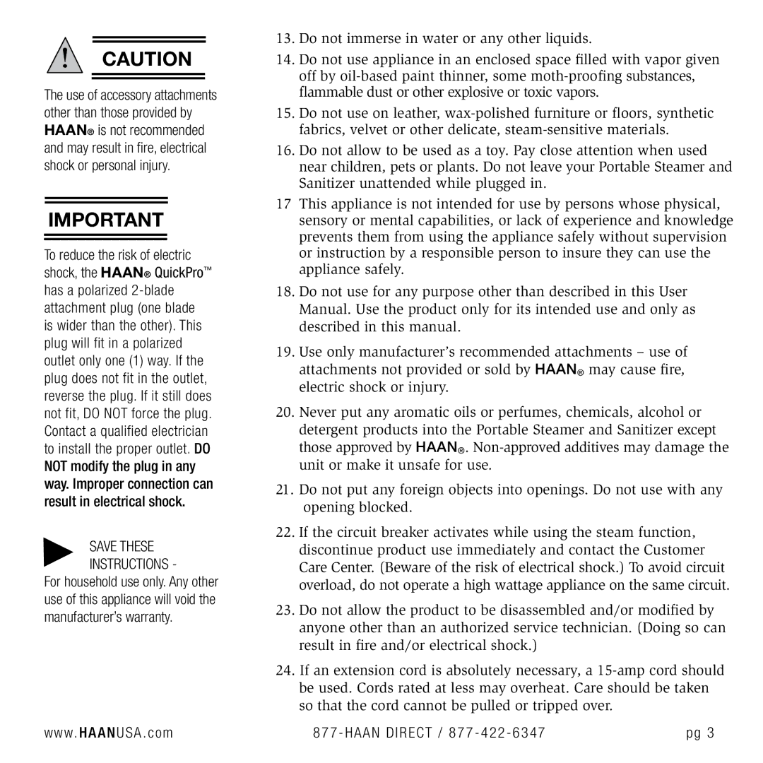 Haan TS-30 user manual W. H a a N USA . com 