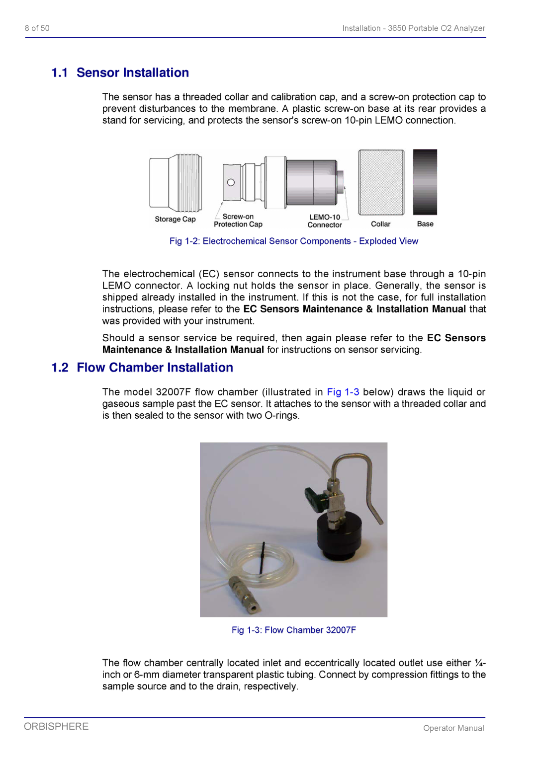 Hach 3650 manual Sensor Installation, Flow Chamber Installation 