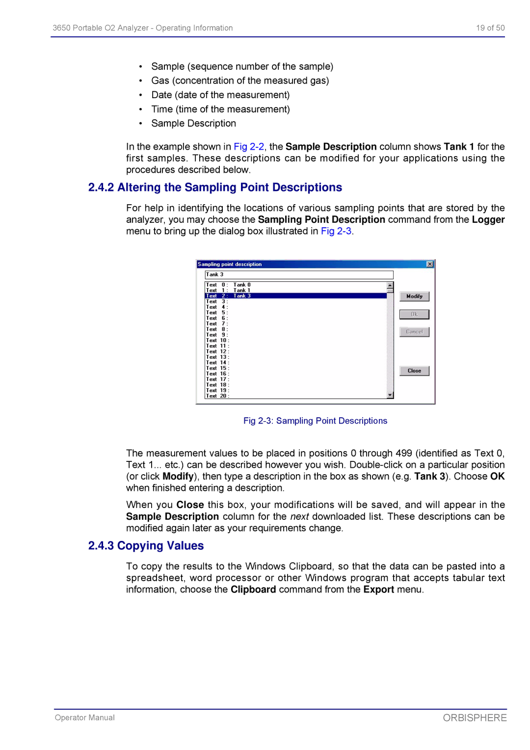 Hach 3650 manual Altering the Sampling Point Descriptions, Copying Values 