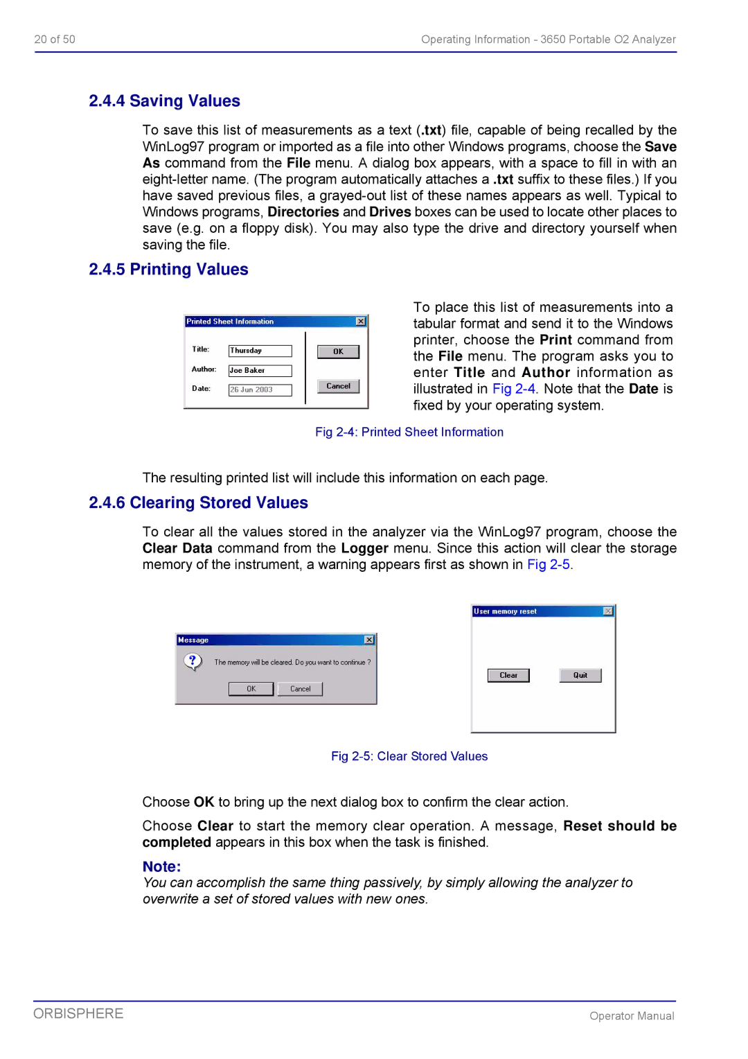 Hach 3650 manual Saving Values, Printing Values, Clearing Stored Values 