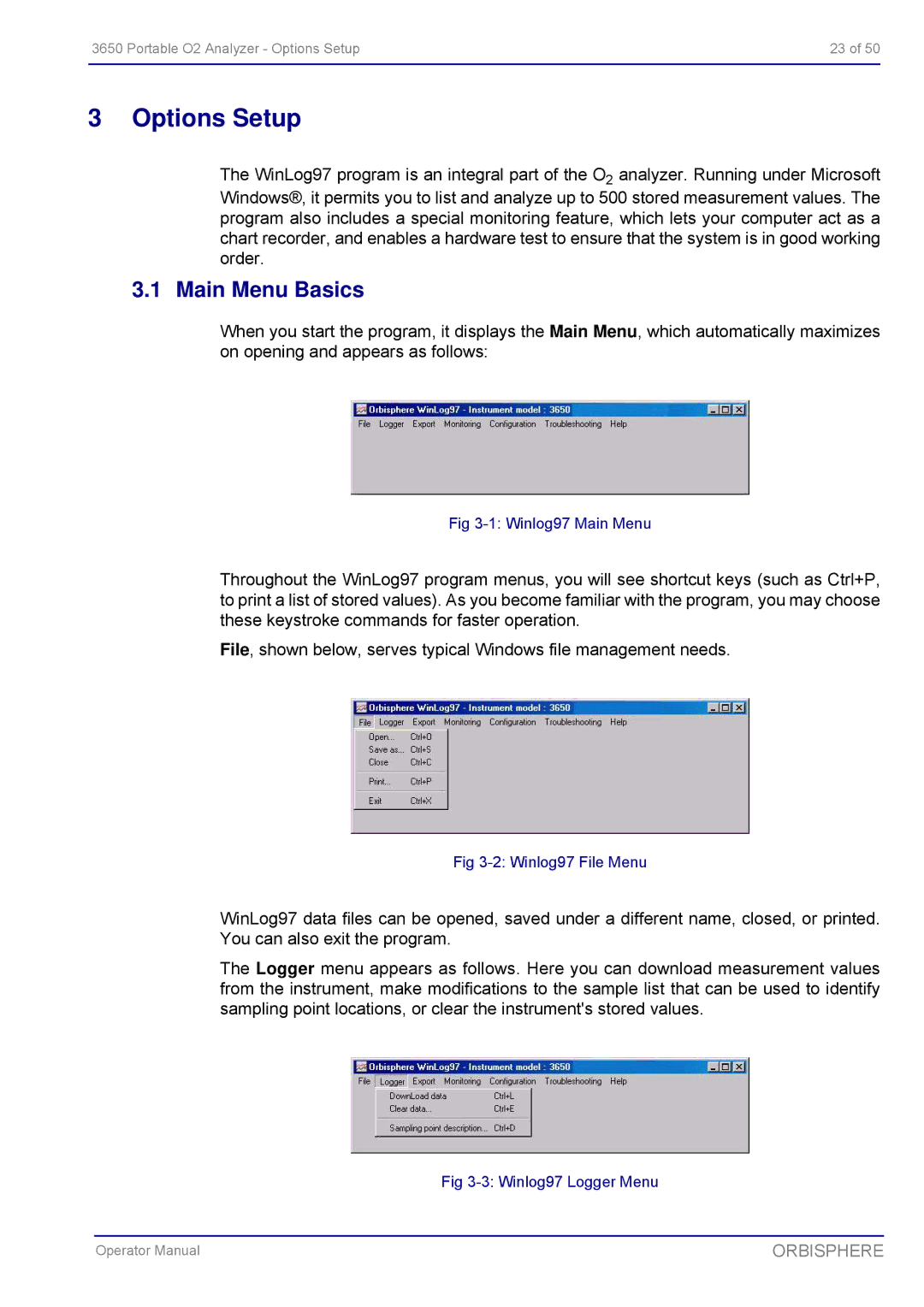 Hach 3650 manual Options Setup, Main Menu Basics 