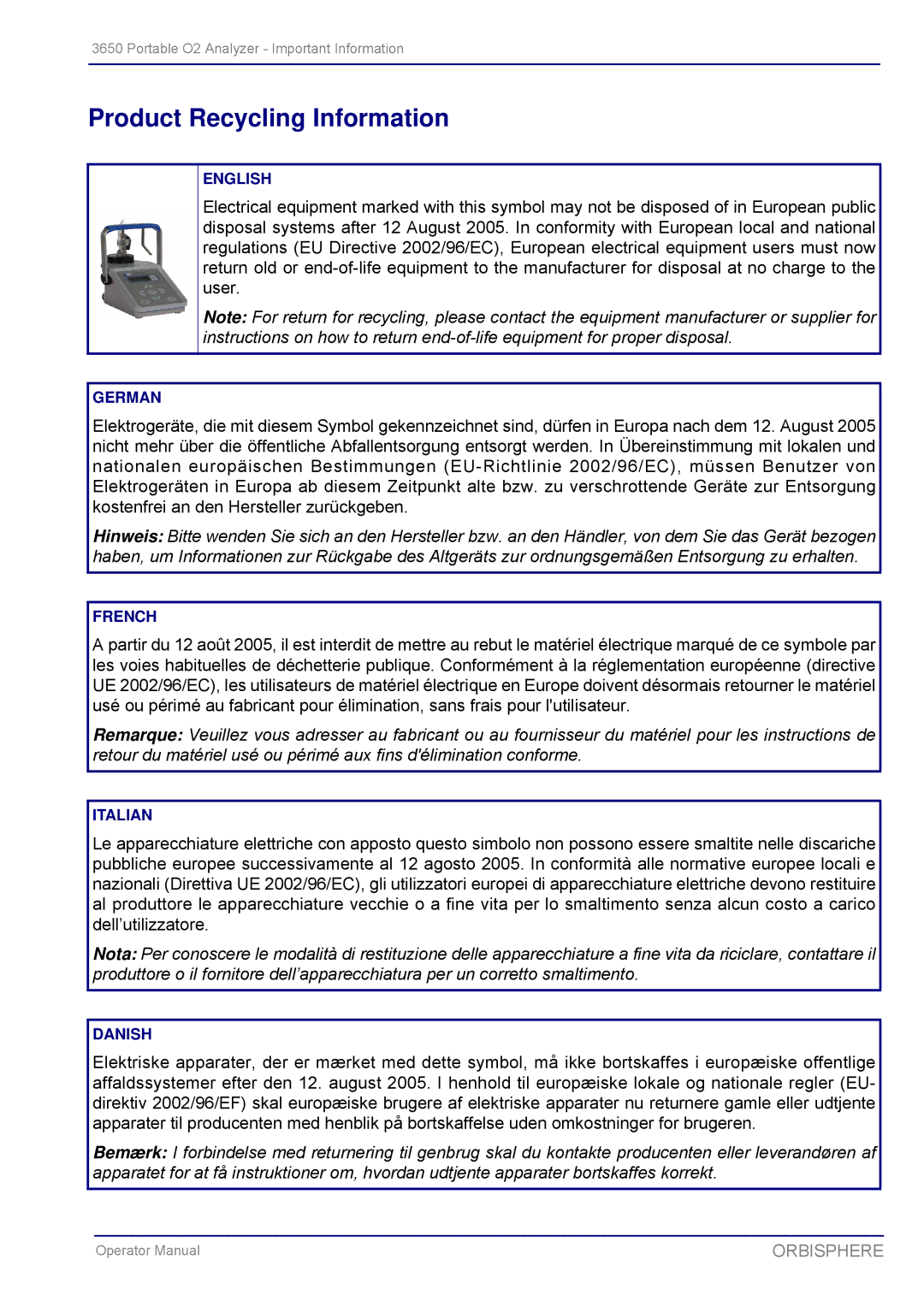 Hach 3650 manual Product Recycling Information 